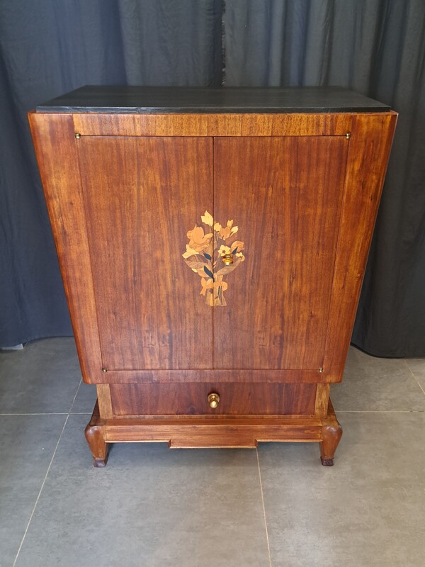 Art Deco mahogany, oak and marquetry cutlery cabinet
