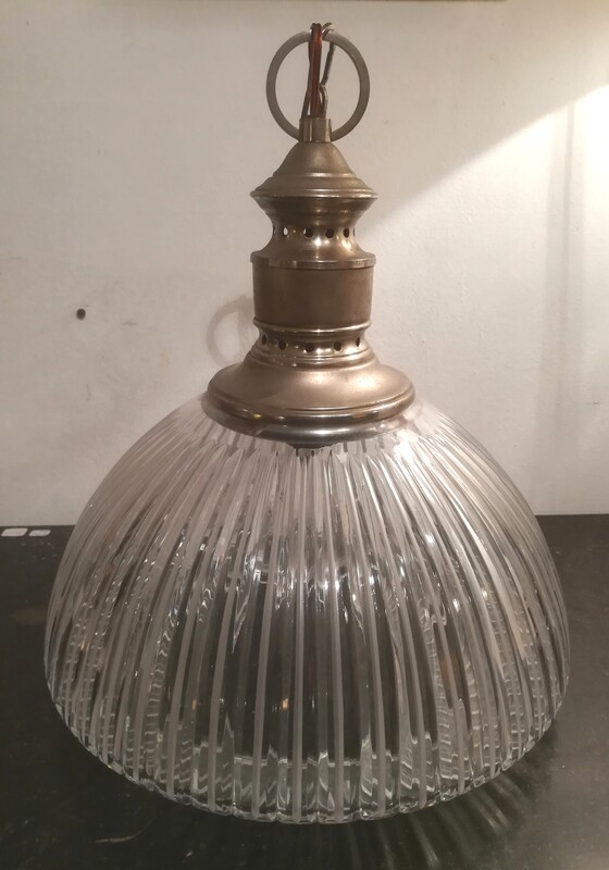 Baccarat cut cristal and chrome metal hanging lamp