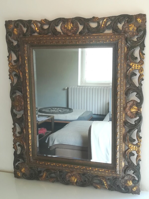 Beveled glass wood polychrom mirror