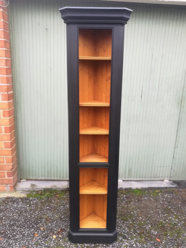 Black painted corner pine corner bookcase
