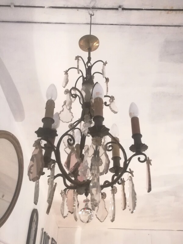 Brass and bicolor pendants 6 lights chandelier