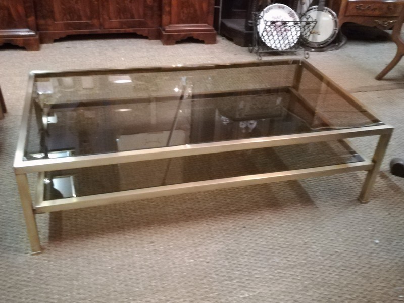 Brass and smocked glass coffee table