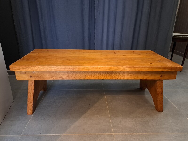 Brutalist coffee table in varnished solid elm