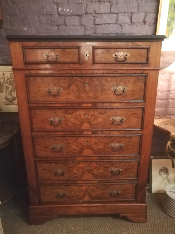 Burr and burl walnut veneer Louis Philippe style chest chiffonier