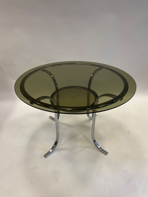 Chromed metal table with 2 smoked glass tops