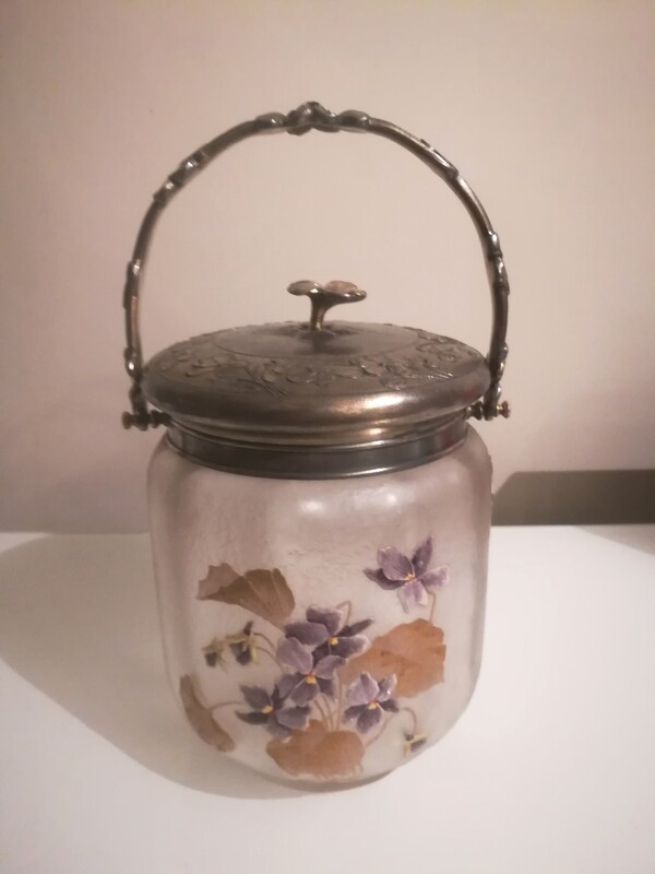 Frosted glass Legras and silver plated Gallia biscuit bucket