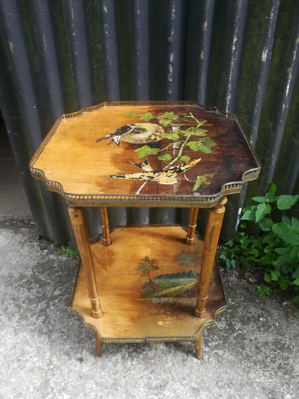 Gallery walnutt side table partially oil painted