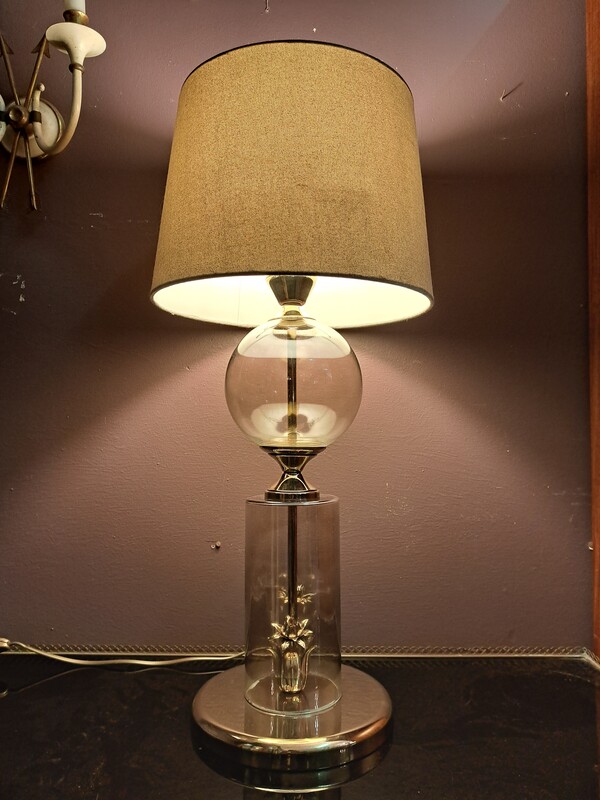 Gilt brass and glass lamp