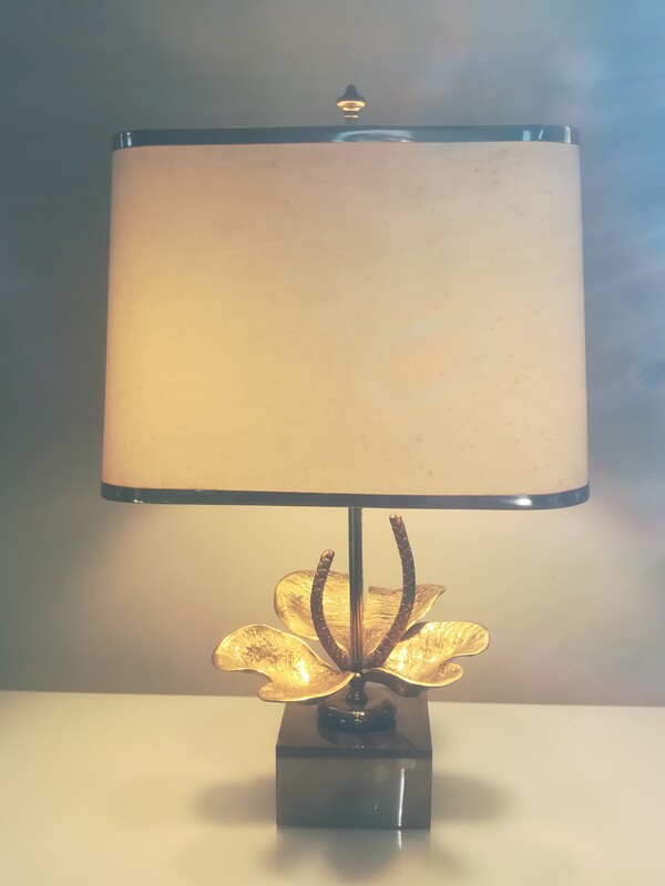 Gilt bronze and brass water lilies lamp