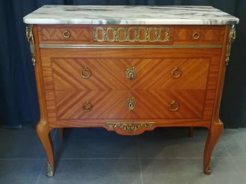 Inlaid and bronze Transition style chest of drawers