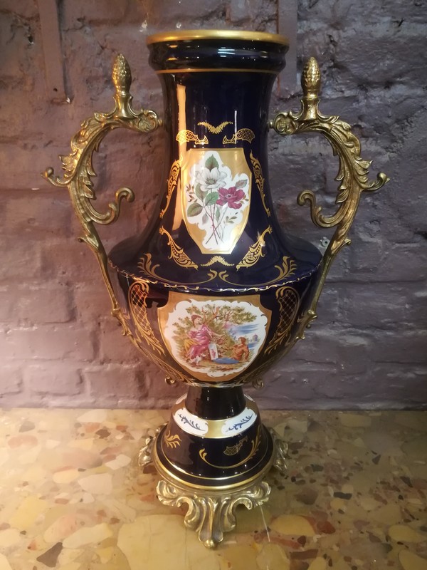 Large polychrome porcelain and bronze vase