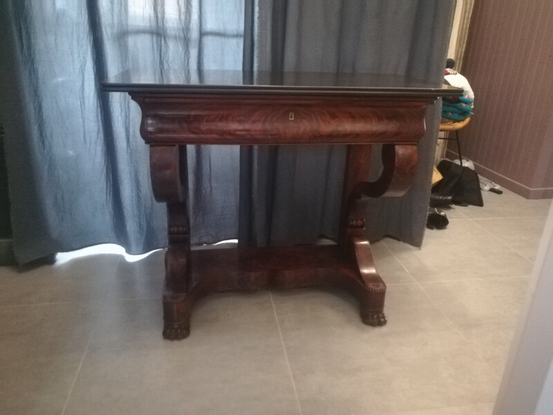 Mahogany veneer and granit top Restauration console