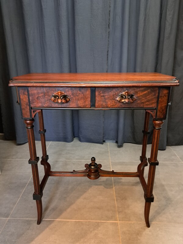 Napoleon III table/console in mahogany veneer and burl