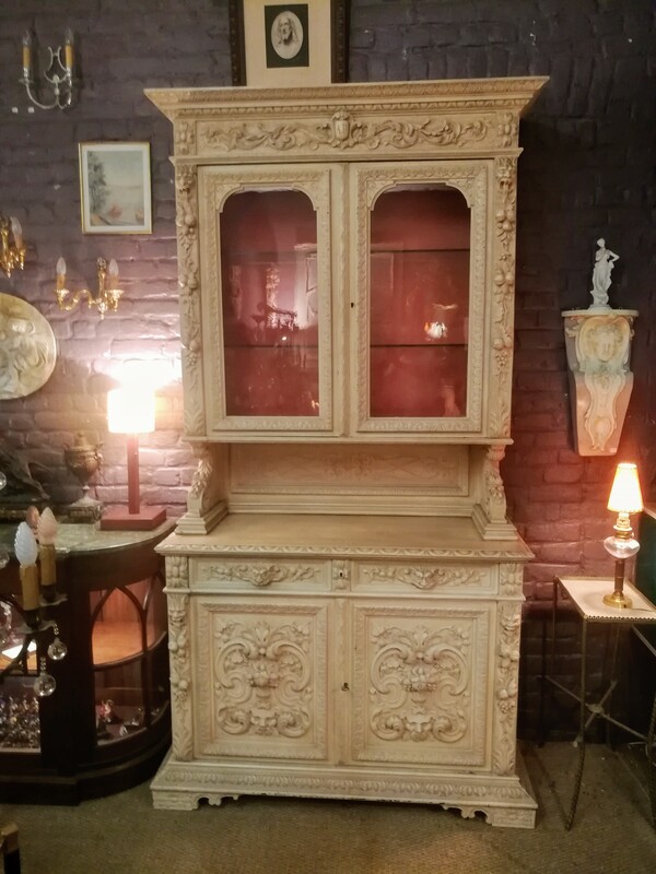 Oak painted glass carved dresser