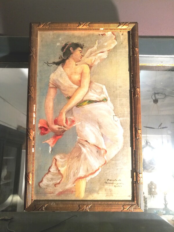 Oil on convas «draped woman» in a wood/gilded plaster frame