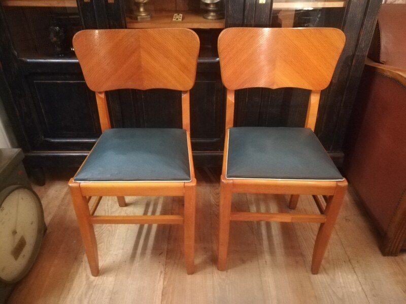 Pair of beech and leatherette Pierre Cruège chairs 