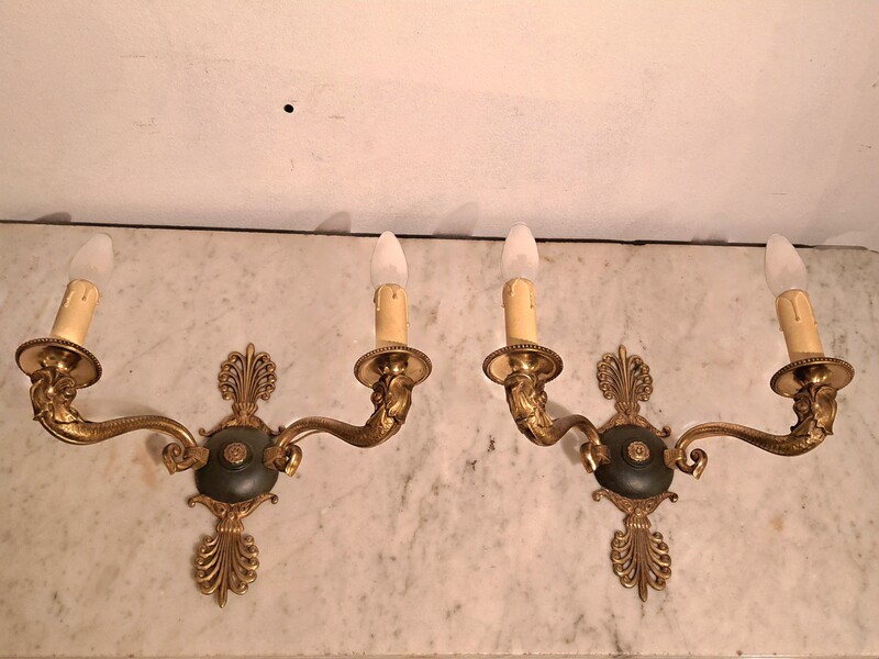 Pair of Empire style wall lights in gilded bronze