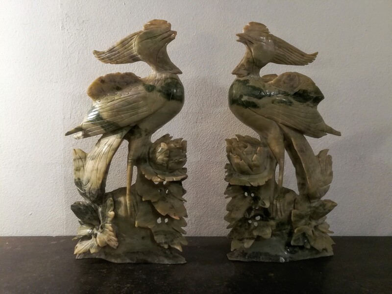 Pair of green hard stone phenix