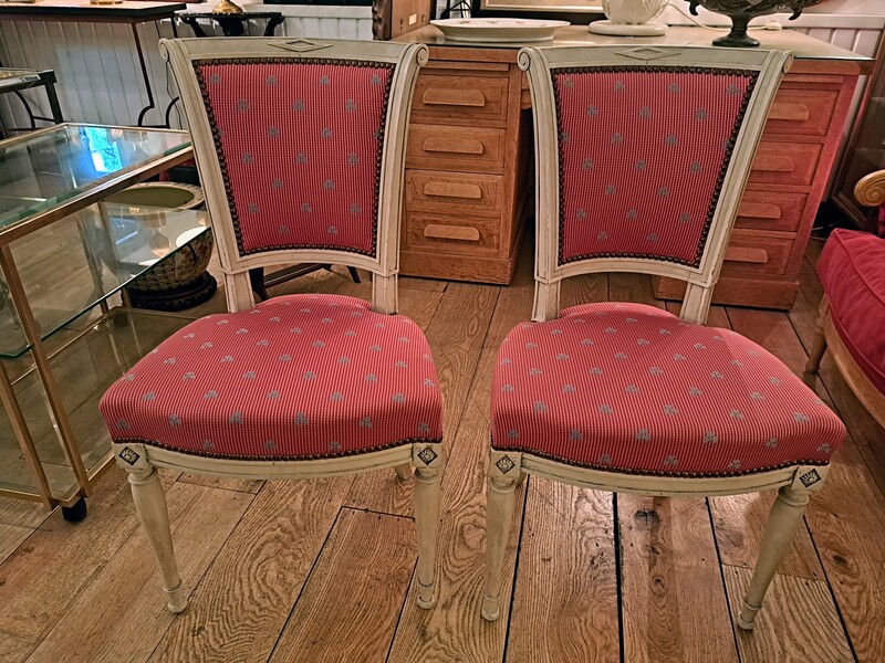 Pair of Directoire style painted and fabric chairs