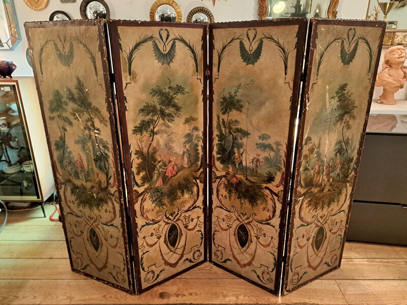 Louis XVI period screen with 4 oils on canvas