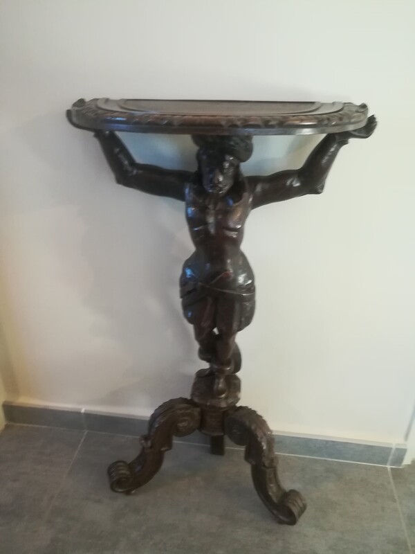 Dark oak carved tripod mute servant