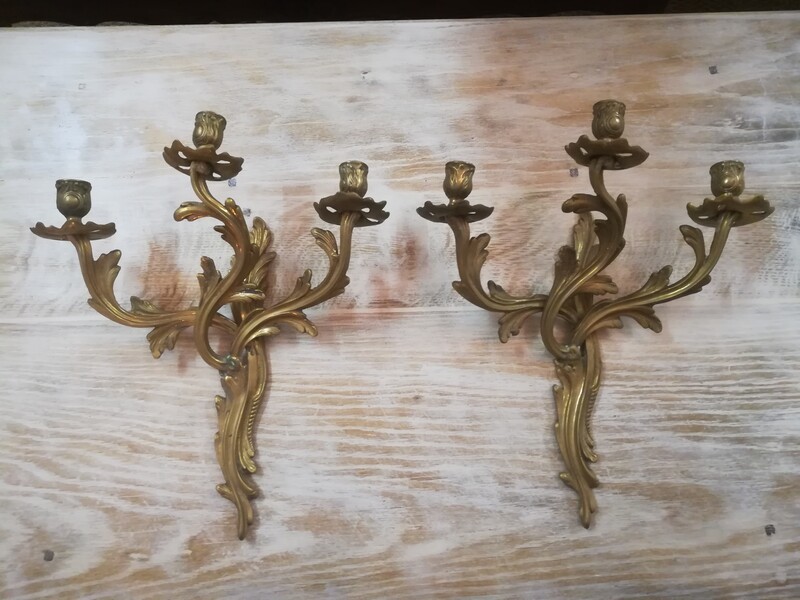 Set of 3 pairs of gilt bronze Louis XV style wall lights