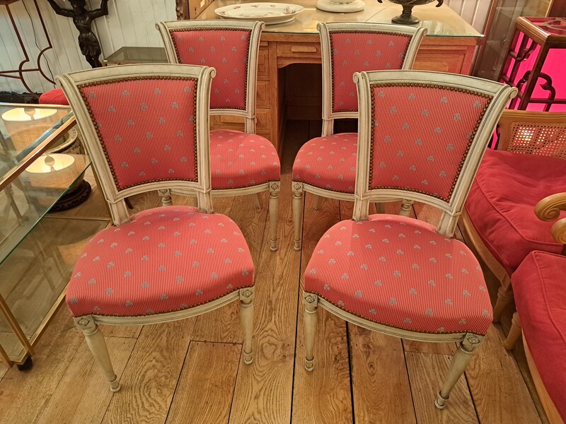 Set of 4 Directoire style painted and fabric chairs
