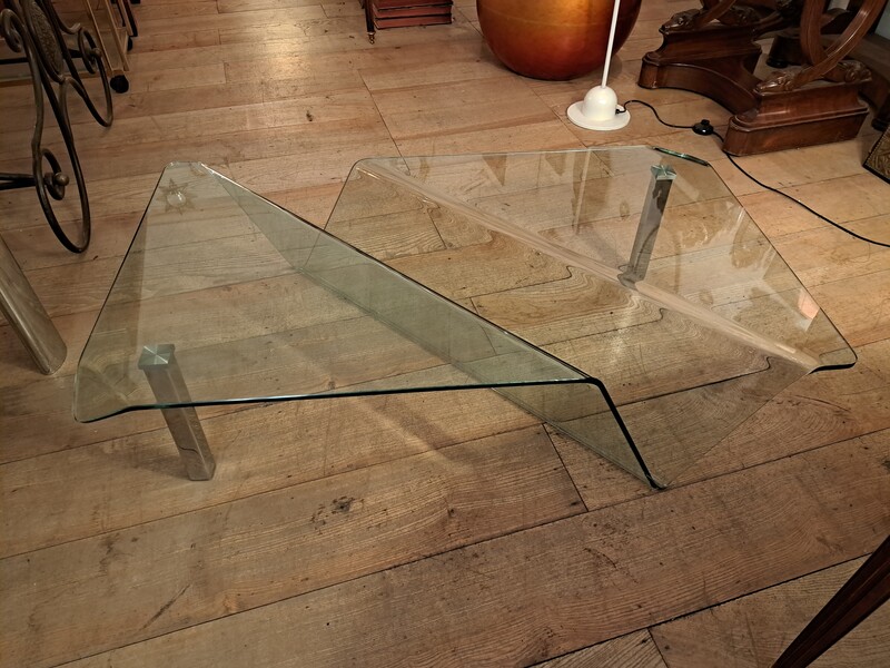 Glass and chrome metal magazine rack coffee table