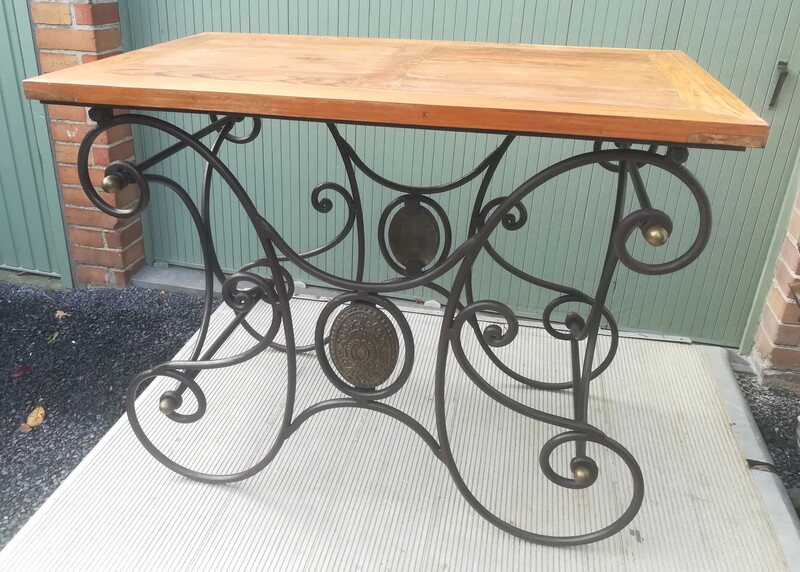 Iron wrought and wood top butcher's table