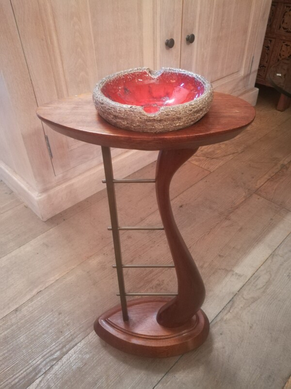 Teck and brass smoker's foot with ceramic ashtray 