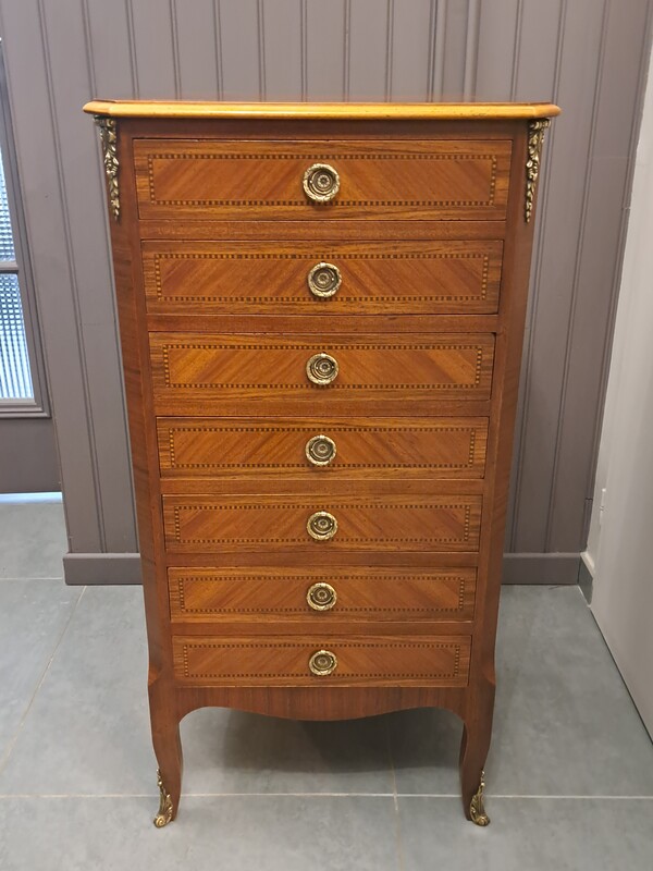 Transition style mahogany veneer and bronze chiffonier