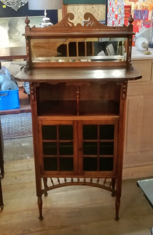  Walnut Art Nouveau glass and mirror furniture